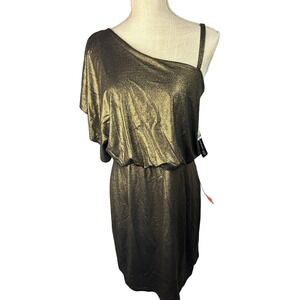 SOHO One Shoulder Dress Soho Apparel LTD Gold Metallic Party Cocktail Clubbing